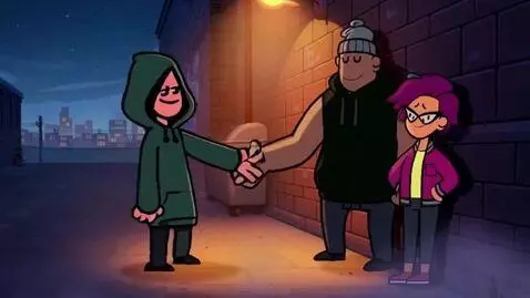 AI Video from prompt: Man joins his goons while he gets his parents gr