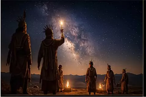 AI Video from prompt: Ancient ceremonial figures standing in silence u