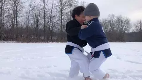 AI Video from prompt: two boys at six years,wearing bjj jackets,white 
