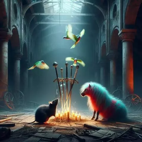 AI Video from prompt: The pony and rat stand and walk slowly around th