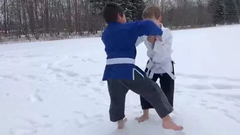 AI Video from prompt: Two boys at six years,wearing bjj jacket,white o