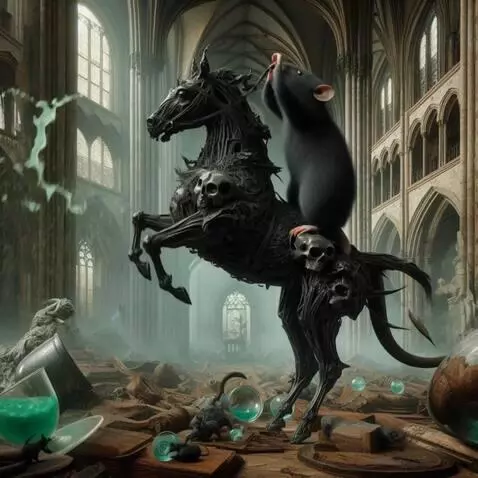AI Video from prompt: The rat raises the reins and the  horse rears on