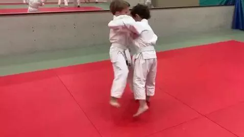 AI Video from prompt: Two boys at six years,wearing judo jackets,white