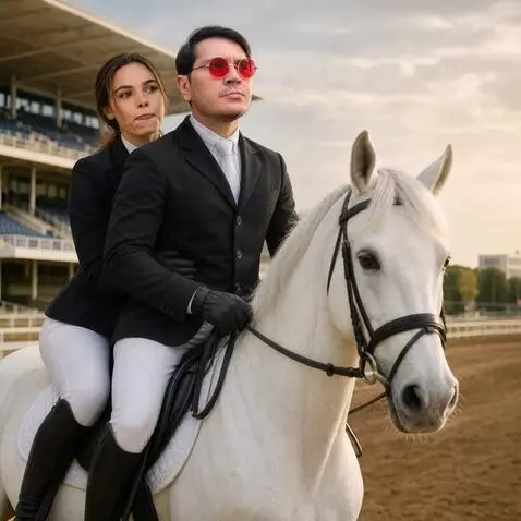 AI Video from prompt: a girl and a man are riding a horse slowly. thei