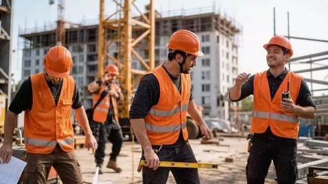 AI Video from prompt: The construction workers drop everything and sta