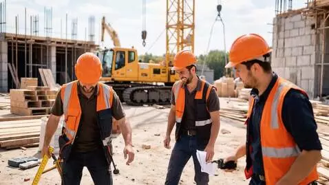 AI Video from prompt: The construction workers drop everything and sta