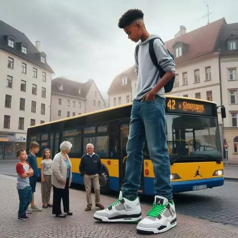 AI Video from prompt: the tallest boy slowly approaches a group of sho