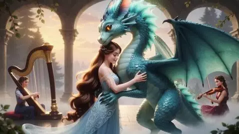 AI Video from prompt: Bring this photo to life beauty and the dragon f
