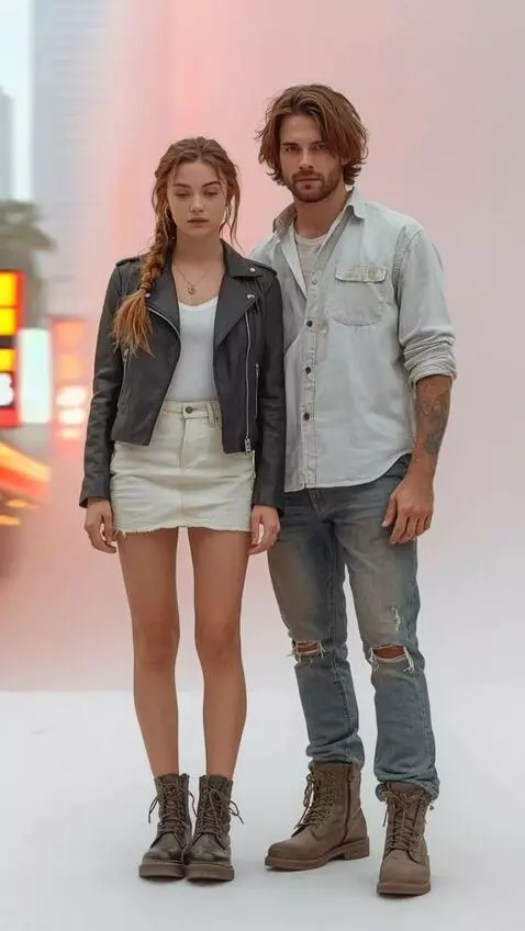 AI Video from prompt: A man and a woman sit on a motorcycle and ride d
