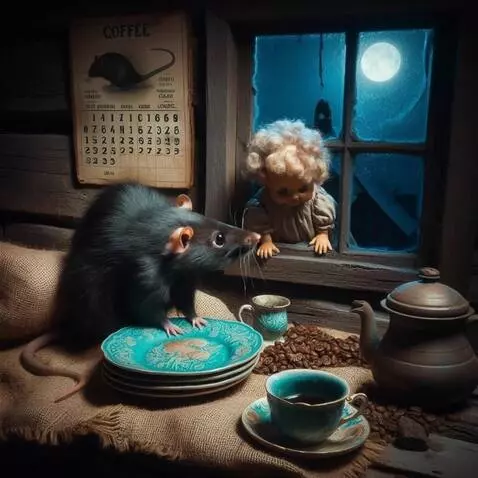 AI Video from prompt: The rat looks at the doll. The doll opens the wi