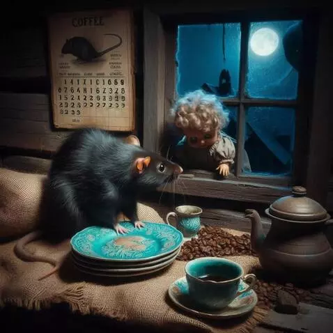 AI Video from prompt: The rat looks at the doll. The doll opens the wi