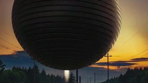 AI Video from prompt: A large UFO orb flies into the sky and teleports