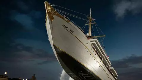 AI Video from prompt: the launch of a new ship amid fireworks and salu
