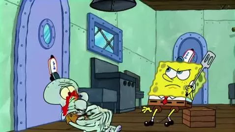 AI Video from prompt: Spongebob kills Squidward with a Gun Fade Screen