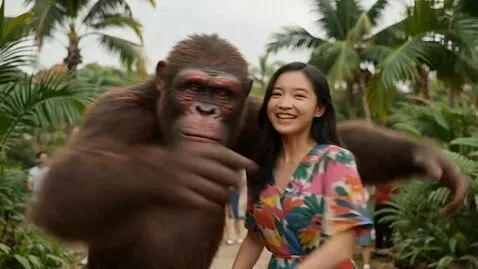 AI Video from prompt: "A funny realistic video in a bright tropical zo