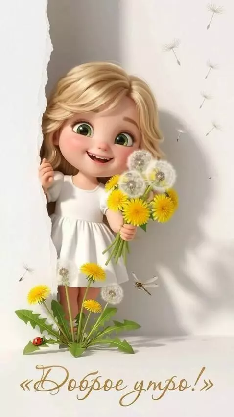 AI Video from prompt: The Girl smiles, moves and holds out a bouquet