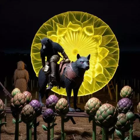 AI Video from prompt: the yellow disk rotates slowly. knight dismounts