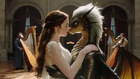 AI Video from prompt: Bring this photo to life beauty and the dragon a