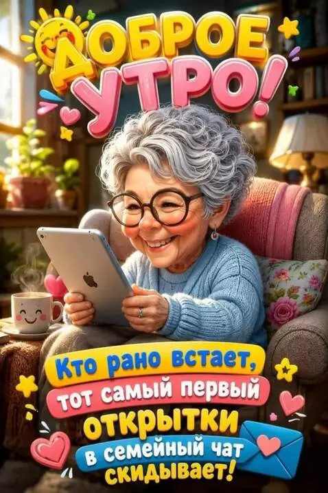 AI Video from prompt: Grandma looks at her phone, smiles and sends a k