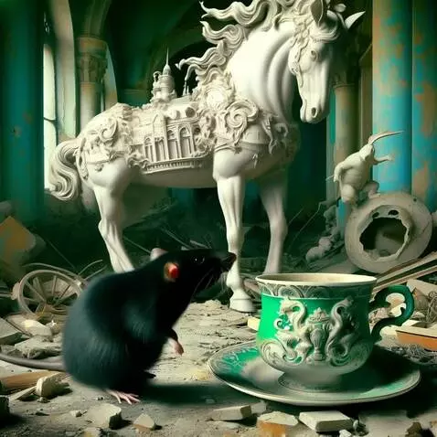 AI Video from prompt: The rat stands on its hind legs and watches hors