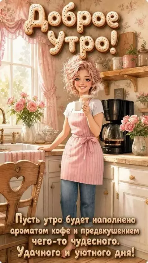 AI Video from prompt: The Girl moves, smiles and drinks coffee