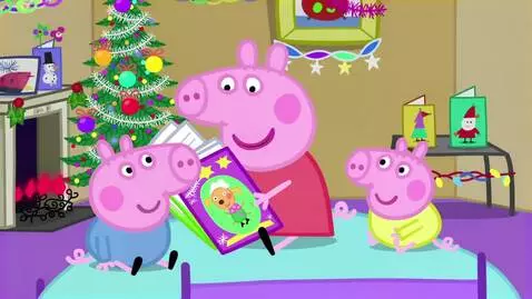 AI Video from prompt: Peppa Pig with a book, George Pig, and Baby Alex