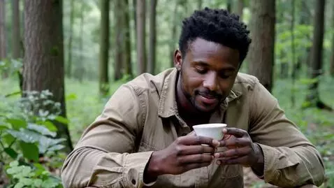 AI Video from prompt: An African man in a take forest tea