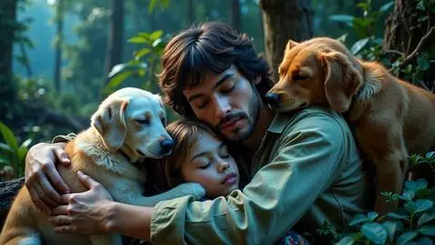 AI Video from prompt: humans and AI with animals friends of life entan