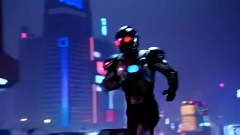 AI Video from prompt: Side view, medium shot of a figure in sleek, fut
