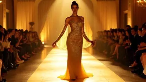 AI Video from prompt: model de modă, femeie, defilând ,îmbrăcată cu ro