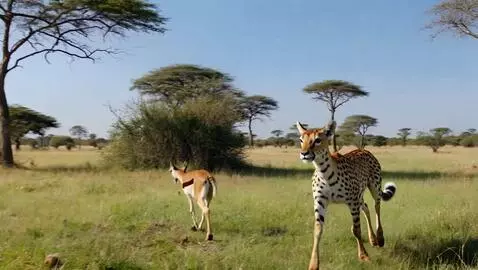AI Video from prompt: Savannah. Cheetah runs after antelope. Dynamic c