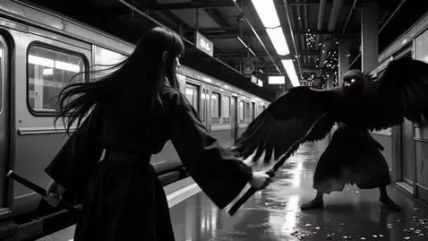 AI Video from prompt: A cinematic black and white Japanese anime noir 