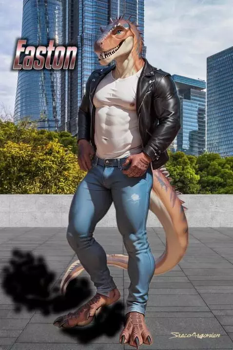 AI Video from prompt: T-rex  dude standing proud for the fans taking p