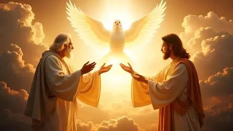 AI Video from prompt: God, Jesus and the holy spirit in heaven combing