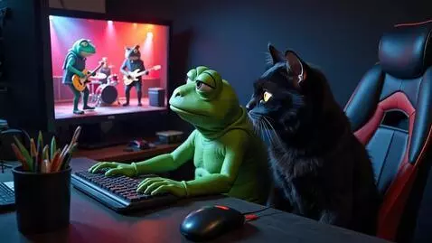 AI Video from prompt: make a video of mr grumpy frog and evil kitty. t