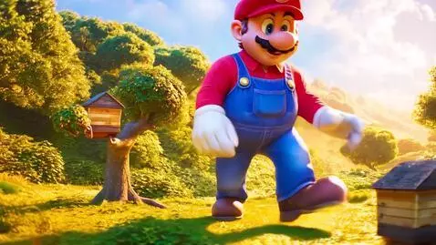 AI Video from prompt: 100ft sized Giant Mario eating honey, clever, 10