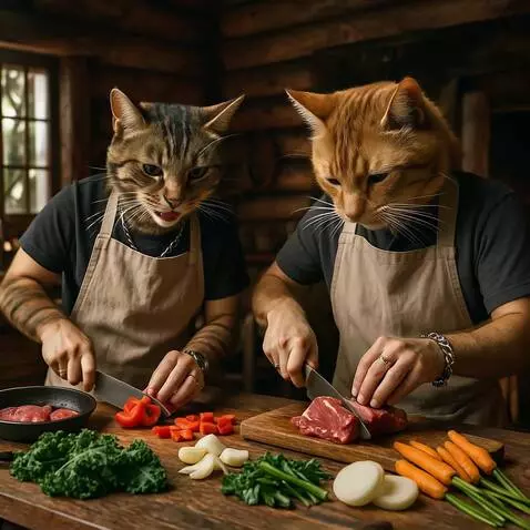 AI Video from prompt: Cocinan ,risas,cinematografico,camara se alejale