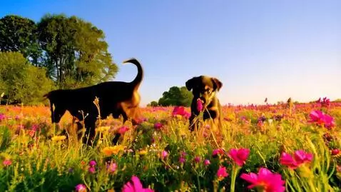 AI Video from prompt: Black and brown brindle puppy playing and frolic