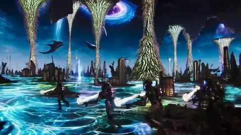 AI Video from prompt: A sweeping, cinematic sci-fi sequence set “Beyon