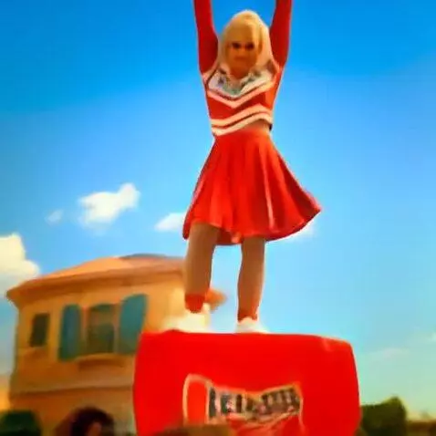 AI Video from prompt: Platinum blonde cheerleader with medium brown sk