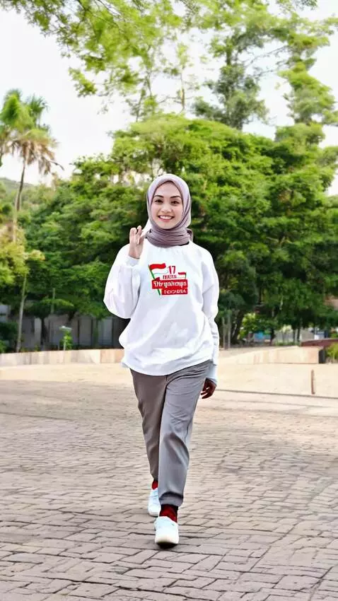 AI Video from prompt: Seorang wanita sedang mempromosikan kaos olahrag