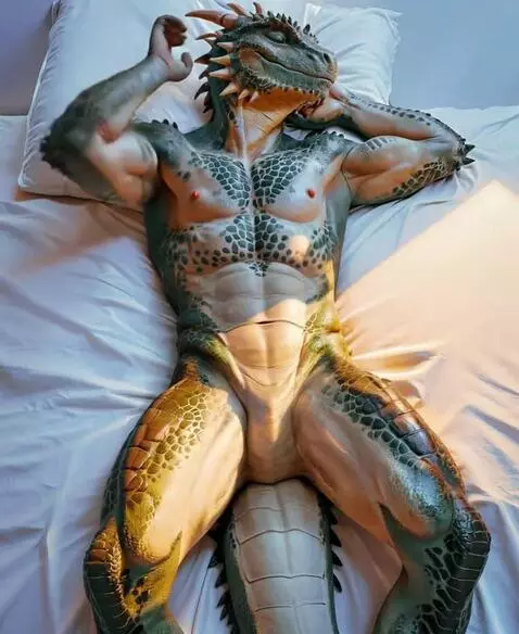 AI Video from prompt: Argonian lizard sleeping peaceful itching his ch