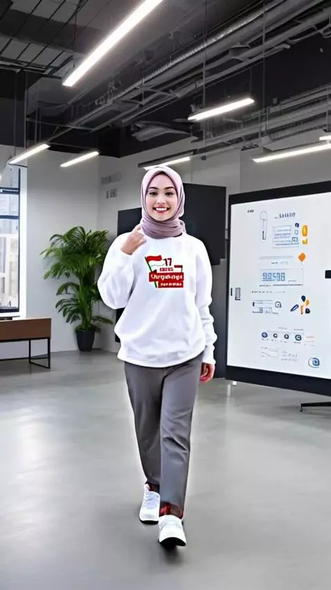 AI Video from prompt: Seorang wanita sedang mempromosikan kaos olahrag