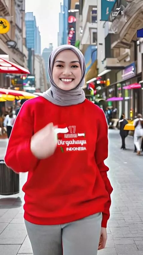 AI Video from prompt: Seorang wanita sedang mempromosikan kaos olahrag