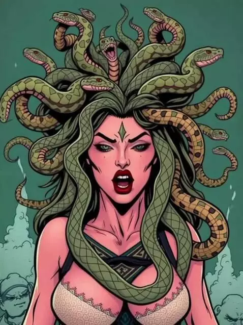 AI Video from prompt: Her snakes slithered and her tongue flicked.