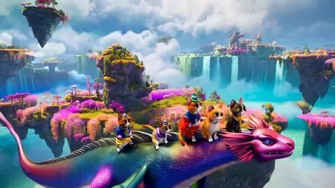 AI Video from prompt: Dapper tiny cats in fancy clothes, riding dragon