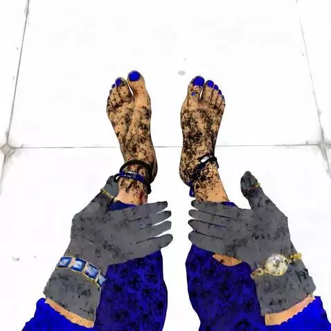 AI Video from prompt: angry dirty feet walking and kicking zombies in 