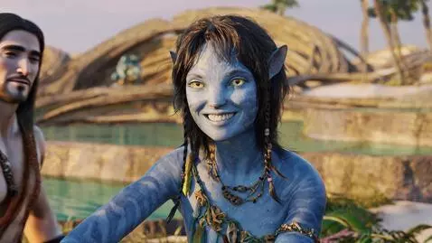 AI Video from prompt: The video shows a close-up of a blue Na'vi girl 