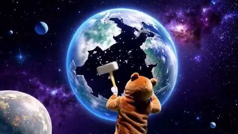 AI Video from prompt: Bear-man destroying multiverse