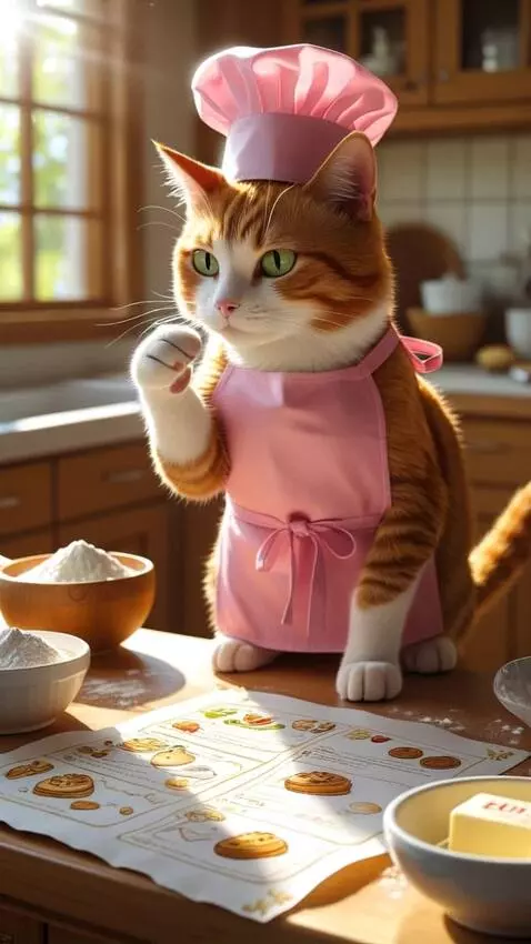 AI Video from prompt: An orange tabby cat with white paws and chest, w